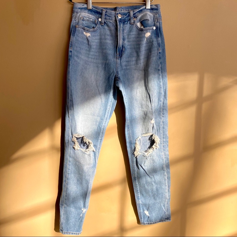 Light wash high waisted distressed mom jeans